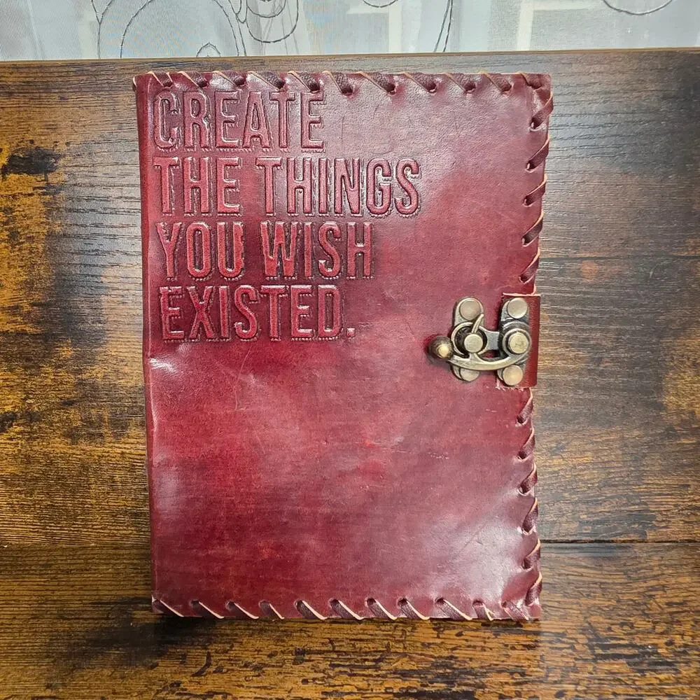 Brown Leather Journal- Metal Clasp White Pages 5x7 Book NWT Diary